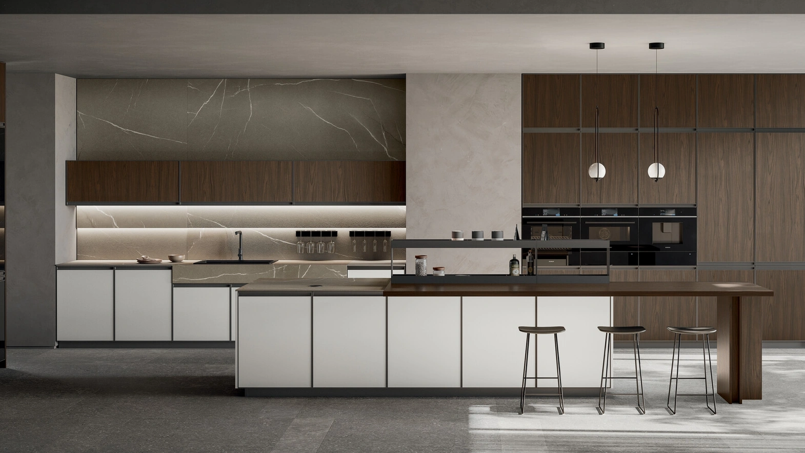 Cucina Moderna in Pet e laminato con isola Kronos di Arredo3