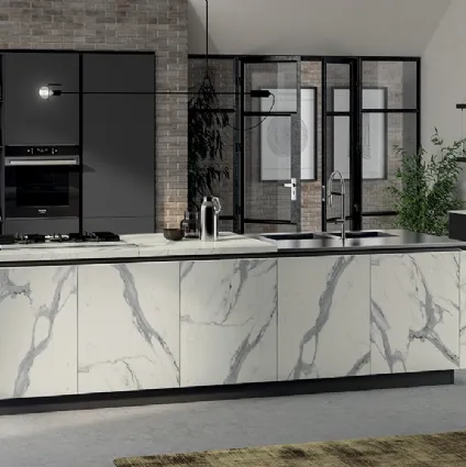 Cucina Moderna Liberamente in Statuario e Grigio Ferro di Scavolini
