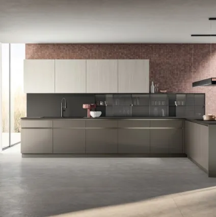 Cucina Moderna angolare Lumina in laminato Urban Steel e in decorativo Oriental Light di Scavolini