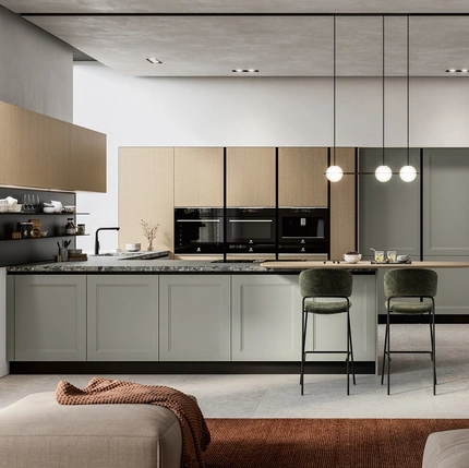 Cucina Moderna con penisola Meg 02 in laccato e legno di Arredo3