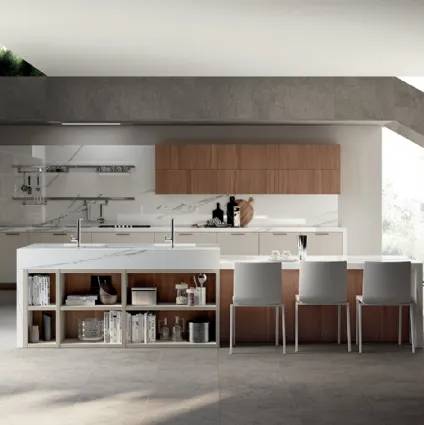 Cucina Moderna Mood Laccato Tortora e Noce Tussah di Scavolini
