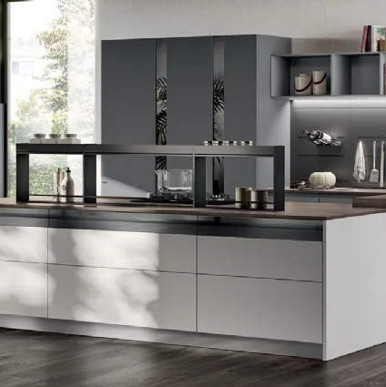 Cucina Moderna Motus in laccato Grigio Airone e Grigio Vulcano di Scavolini