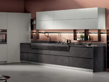Cucina Moderna Motus in Pietra Abyss e laccato opaco Grigio Airone di Scavolini