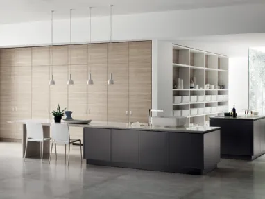 Cucina Moderna Qi in laccato Grigio Ferro ed Olmo Hono di Scavolini
