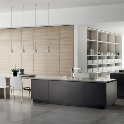 Cucina Moderna Qi in laccato Grigio Ferro ed Olmo Hono di Scavolini