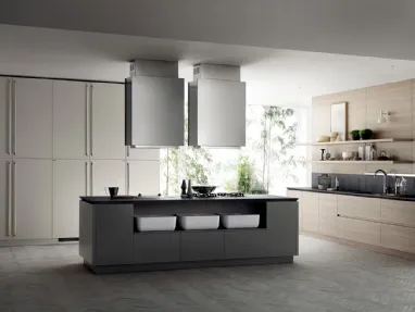 Cucina Moderna Qi in laccato Grigio Titanio e Grigio Chiaro con Olmo Hono di Scavolini