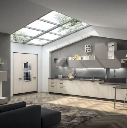 Cucina Moderna lineare Sax in decorativo Noce Neutral e in decorativo Polvere di Scavolini