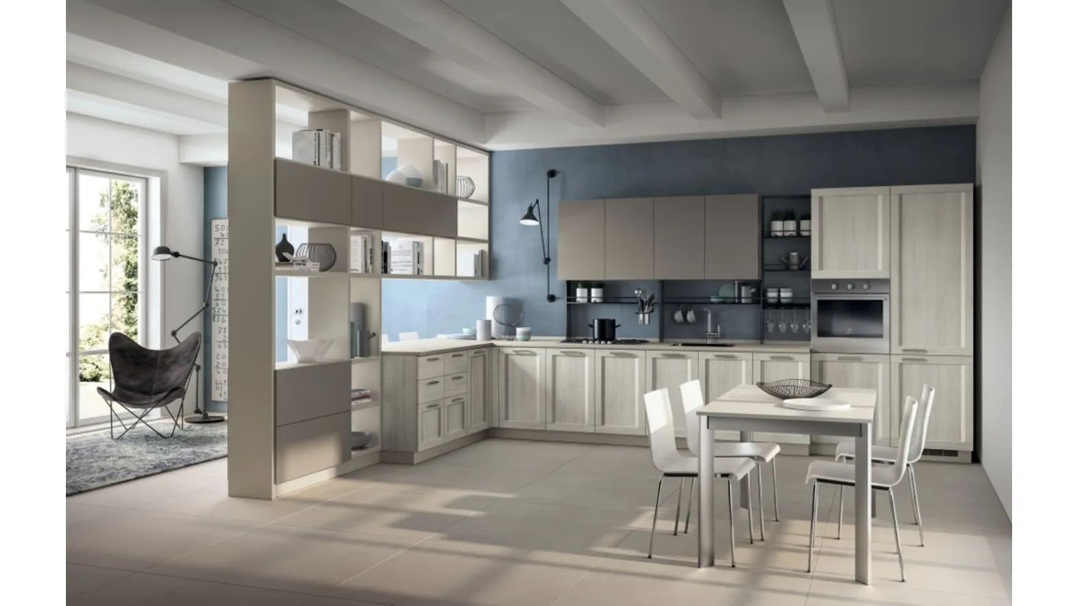 Cucina angolare moderna Sax in decorativo Rovere Artic e laccato opaco di Scavolini