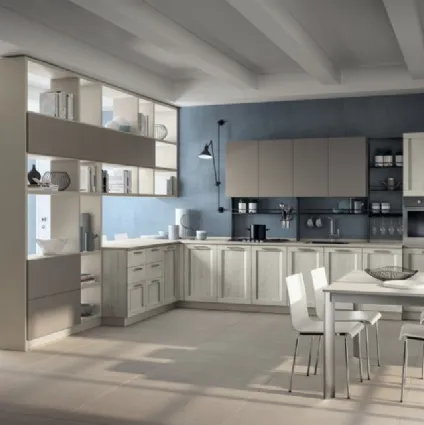 Cucina angolare moderna Sax in decorativo Rovere Artic e laccato opaco di Scavolini