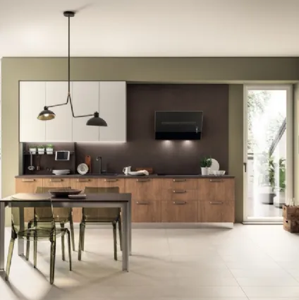 Cucina Moderna lineare Sax in decorativo Rovere Land e in decorativo Nebbia di Scavolini
