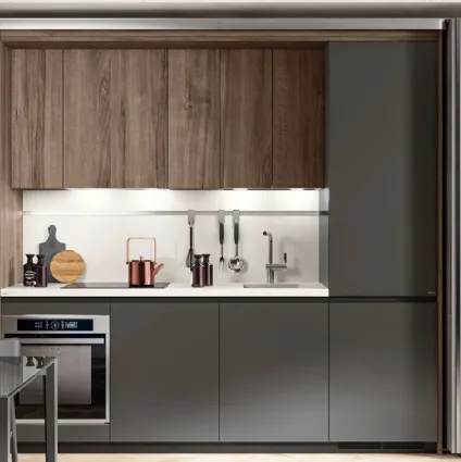 Cucina Boxi in Grigio Ferro opaco e Noce Garden di Scavolini