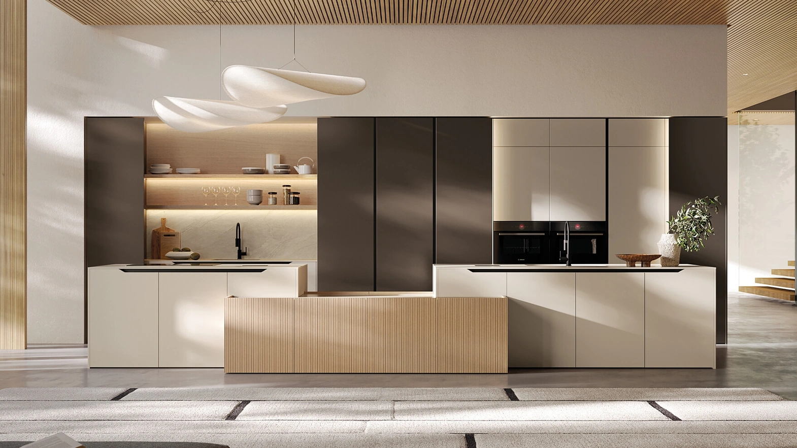Cucina Moderna in laccato e impiallacciato con isola Time di Arredo3