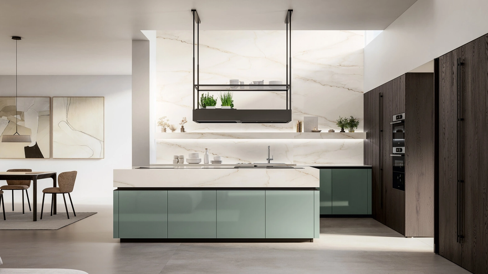 Cucina Moderna in laccato lucido e impiallacciato con isola Time di Arredo3
