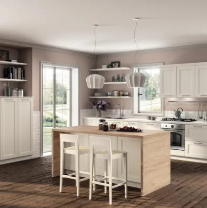 Cucina lineare Shabby Chic Colony in laccato Bianco opaco a doghe di Scavolini