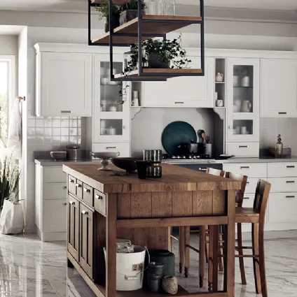 Cucina Shabby Chic Favilla con Isola in Rovere Nodato di Scavolini