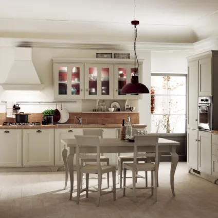 Cucina Shabby Chic Favilla in laccato opaco con top decorceramica Borgo effetto Mattone di Scavolini