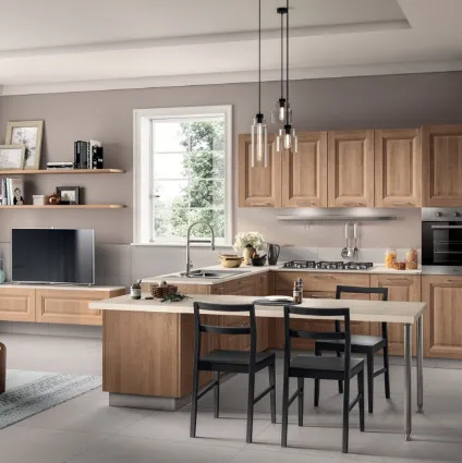 Cucina su misura angolare con penisola Family in decorativo Rovere Azteco di Scavolini